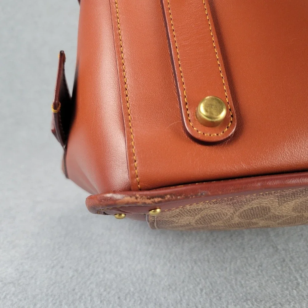 Coach Dreamer 67035 Satchel Signature Canvas Tan Rust Leather Crossbody‎ Bag